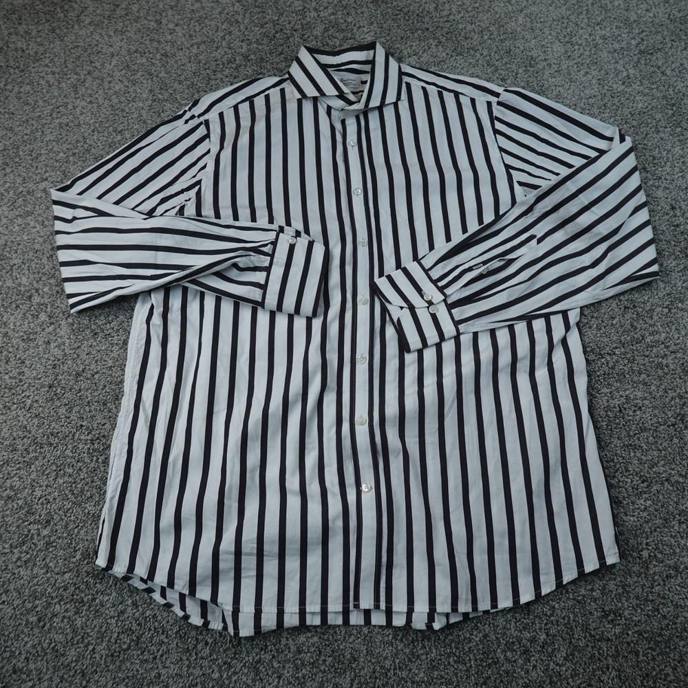 Stenstroms Shirt Mens 17 White Black Stripe Fitted Body Button Up Long Sleeve